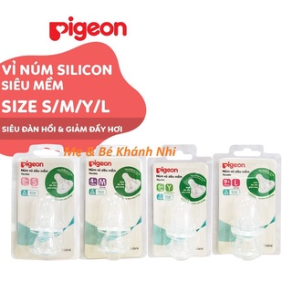 Núm ty thay thế bình sữa Pigeon silicone siêu mềm cổ hẹp size M S Y L - 2 cái/vỹ - num ti binh sua num vu thay binh