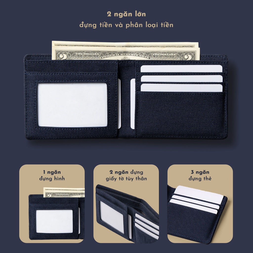 Ví Vải Gập Ngang Màu Trơn Bifold Reckless (3 Màu) - John Wallet - Vải Polyester Kháng Nước