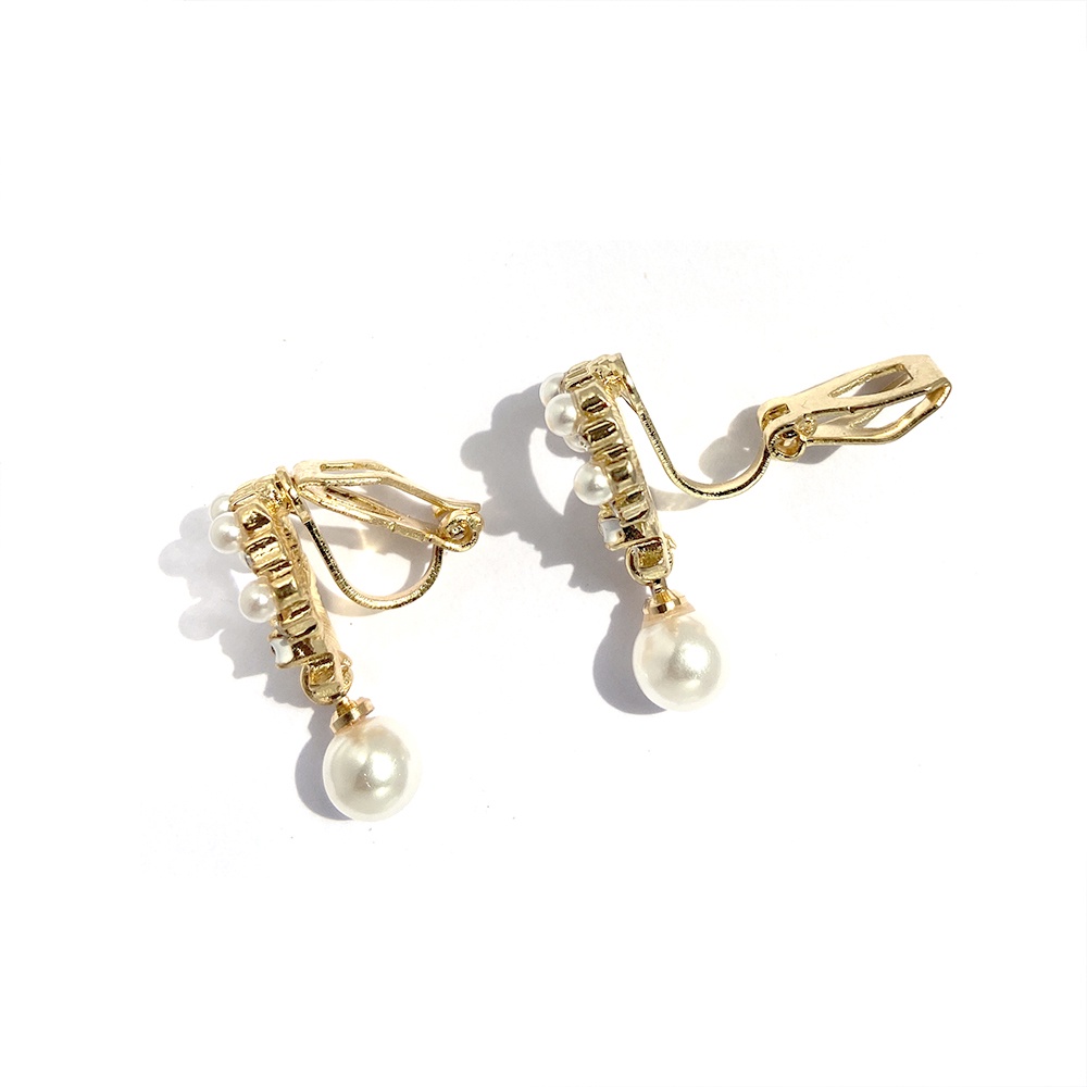 Khuyên Tai Dạng Kẹp Không Xỏ Lỗ Hình Nơ Đính Ngọc Trai Trắng Đơn Giản CEa1203