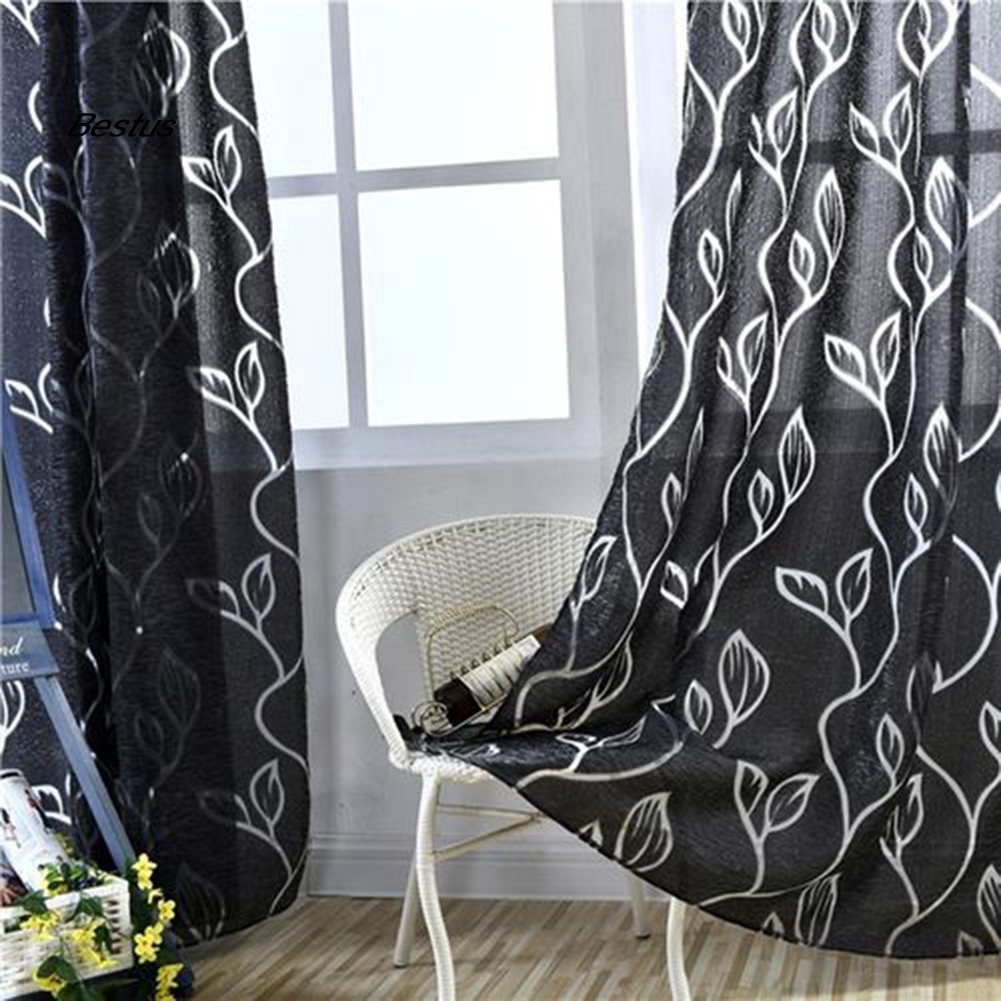 Rèm dạng nửa 100x200cm bằng chất liệu tuyn in họa tiết lá dùng trang trí nội thất