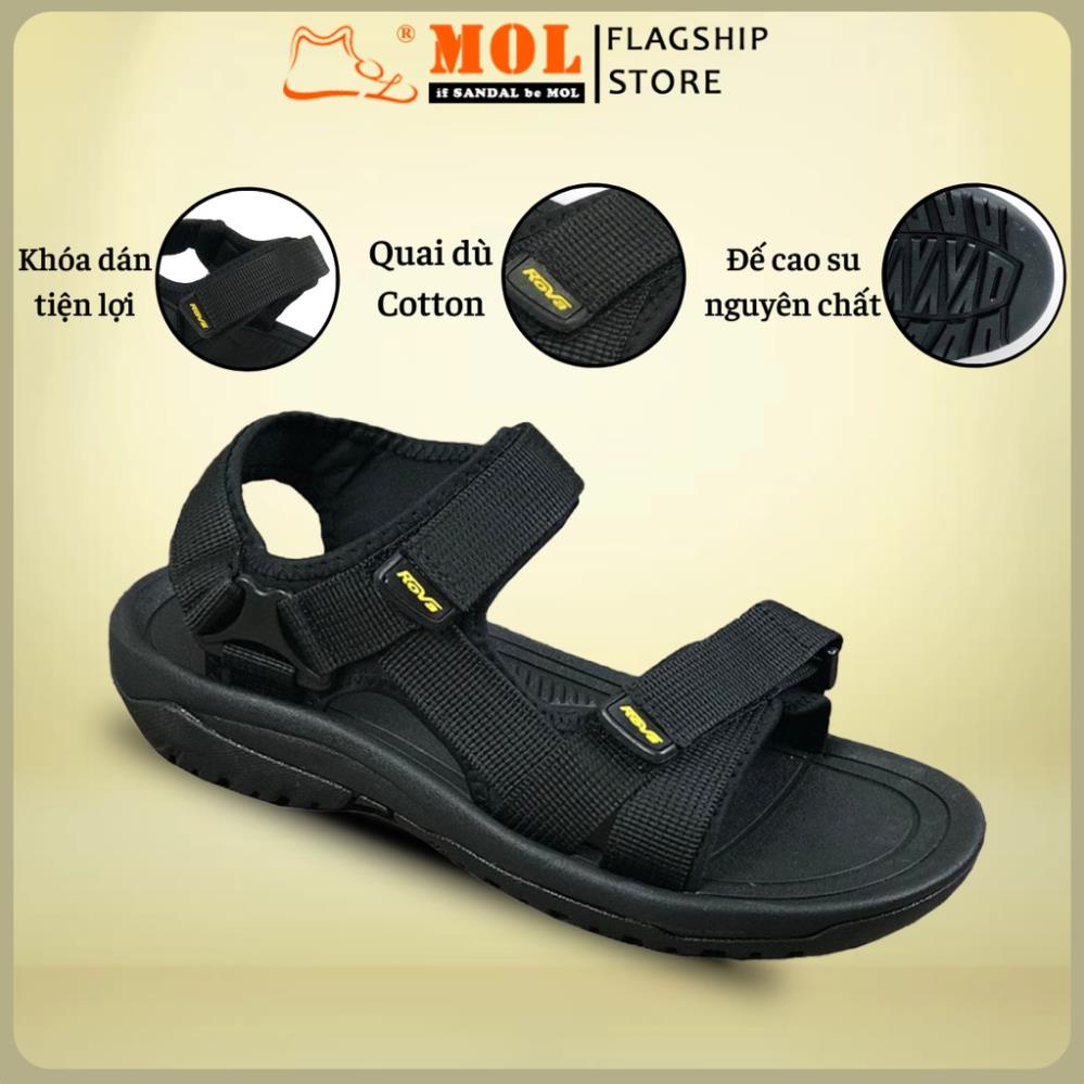 Giày sandal nam hiệu Rova siêu bền quai ngang đế cao su quai dù đi làm đi học màu đen mã RV866
