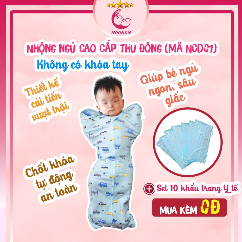 Nhộng Chũn 𝑭𝑹𝑬𝑬𝑺𝑯𝑰𝑷Quấn Chũn NOONON Giúp Bé Ngủ Ngon, Không Khóa Tay, Cho Bé Tới 6 Tháng Tuổi - Mã NKT01