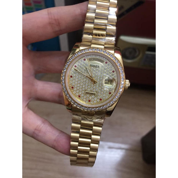 Đồng hồ Nam Rolex máy nhật dòng cơ Automatic day date vành đá mặt đá