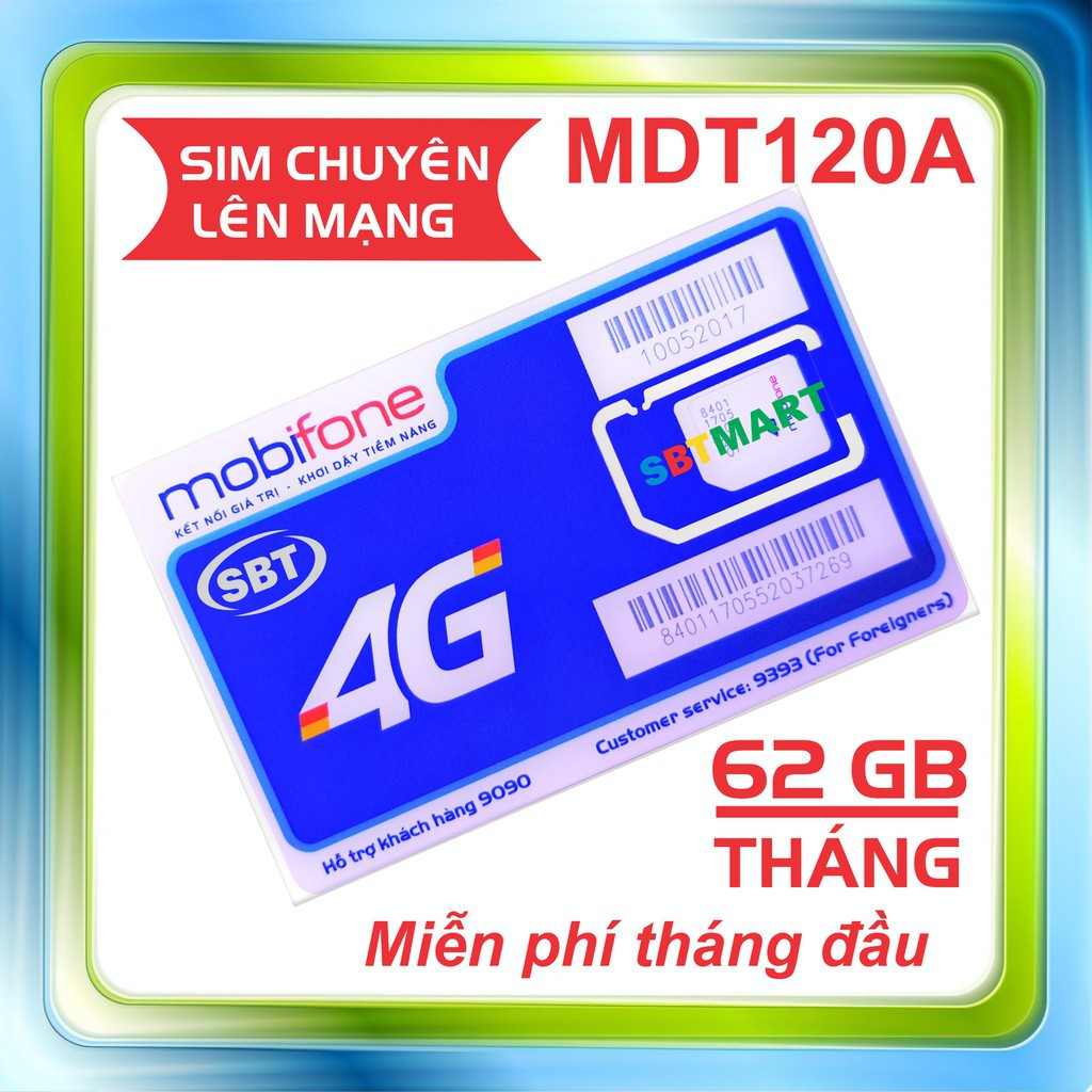 [Miễn phí 372 ngày] Sim MAX DATA 4G MobiFone MDT120A 62 GB/tháng - Lên mạng xem Youtube, TikTok không giới hạn Full HD