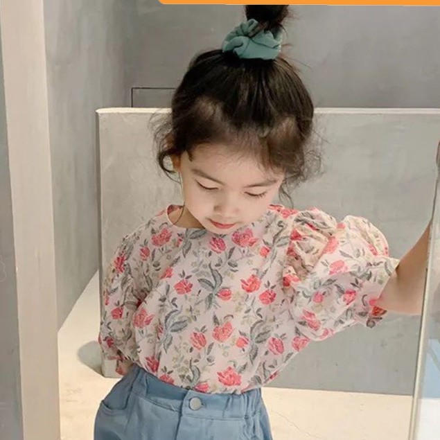 Sỉ Áo Sơ Mi Voan Hoa Tay Bồng Cho Bé Gái
