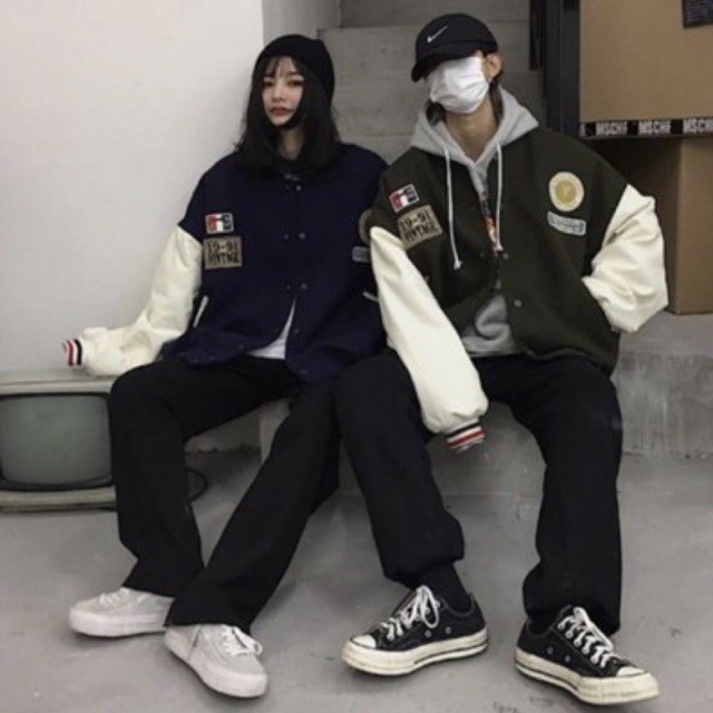 [CÓ CLIP ÁO] ÁO BOMBER- ÁO VARSITY TAY DA MÀU XANH CHẤT DẠ ÉP | BigBuy360 - bigbuy360.vn