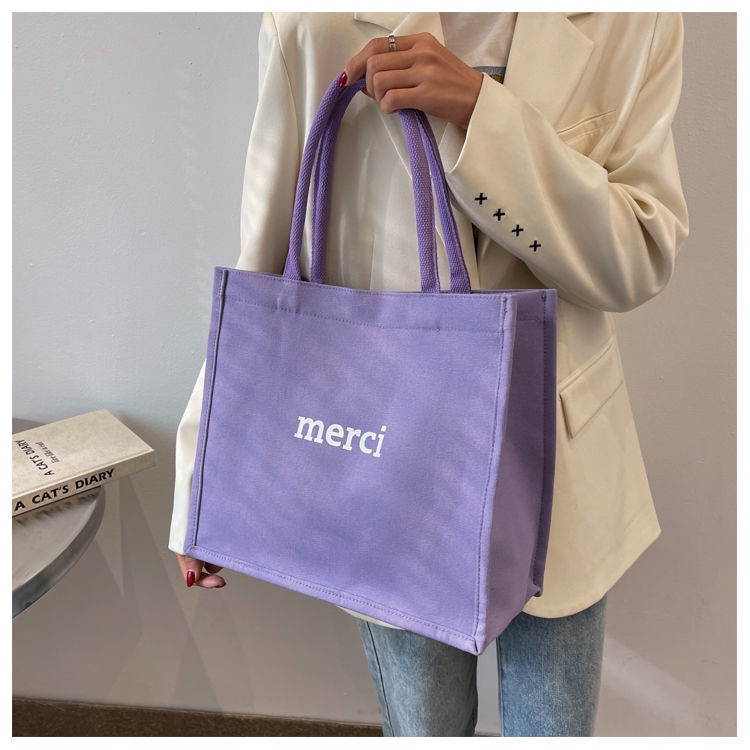 Merci Túi Xách Nữ Vải Canvas Cỡ Lớn 2022 Thời Trang Hàn Quốc túi đeo vai Túi máy tính xách tay túi mua sắm siêu thị