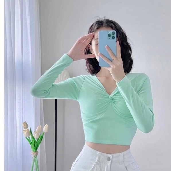 🤎Áo Thun Croptop Body Tay Dài xoắn Ngực 7 Màu [ ảnh-video thật ] PHƯƠNGSHOP1812