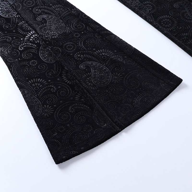 Brroa Quần Nhung Ống Loe Xẻ Tà Trước Họa Tiết Hoa Màu Đen Phong Cách Punk Gothic Harajuku Vintage Cho Nữ Wi