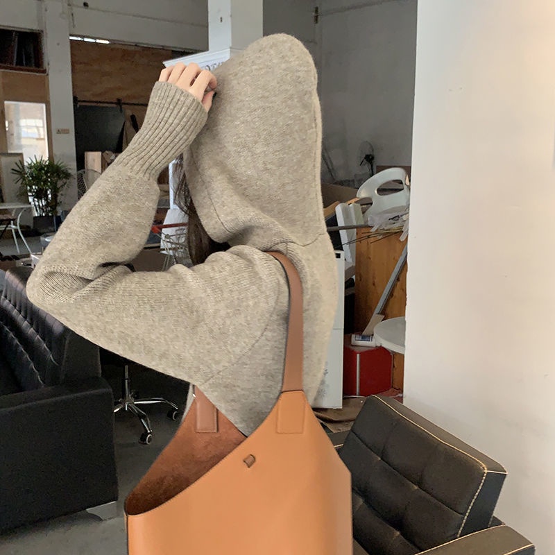 Áo Khoác cardigan Dệt Kim Màu Trơn Có Mũ Phối Khóa Kéo Thời Trang Hàn Quốc