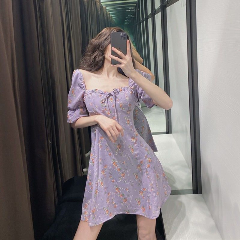 Đầm Nữ Ngắn Tay Cổ Chữ V In Hoa Thời Trang đầm bầu váy nữ váy bé gái váy dài chân váy dài váy nữ chân váy dài