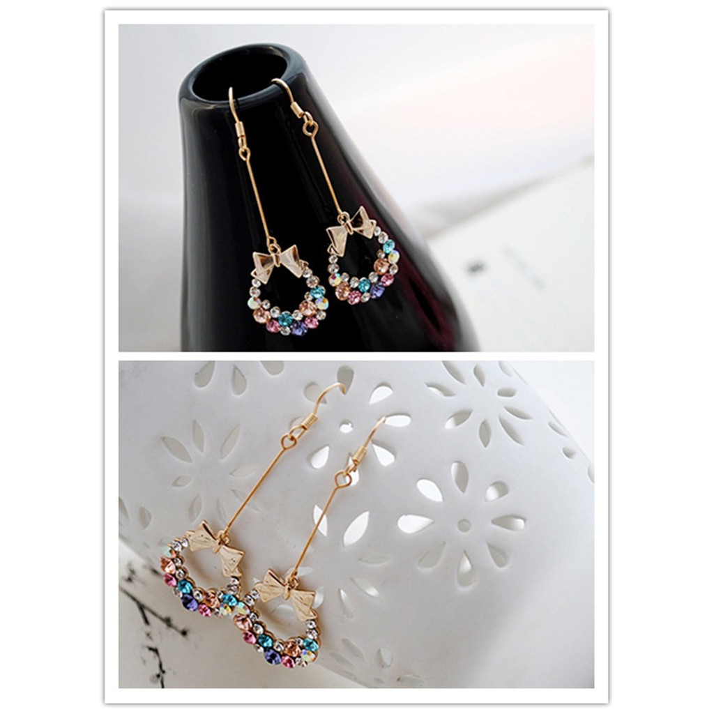 Bộ 2 bông tai thời trang dáng dài kiểu vòng có phối nơ đầy cá tính