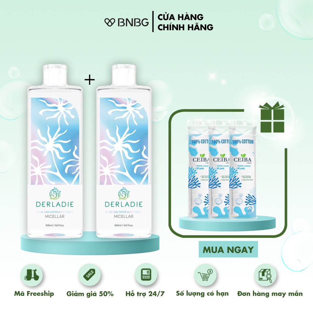 [MUA 1 TẶNG 1] Nước tẩy trang Derladie Cleansing Water Witch Hazel 500ml