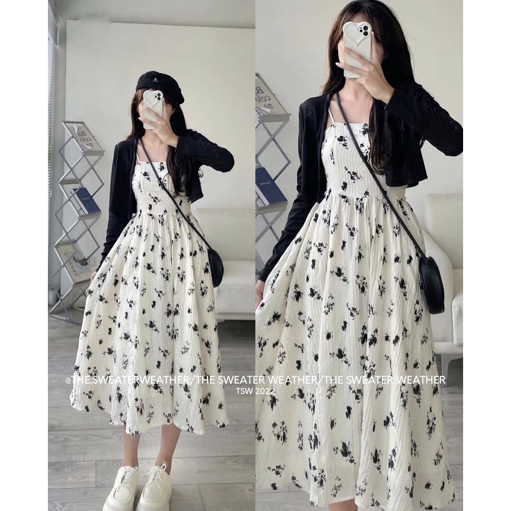 🌸SET VÁY CÚP CHUN 2 LỚP mix ÁO CARDIGAN LEN🍓lolla_ye_fashion