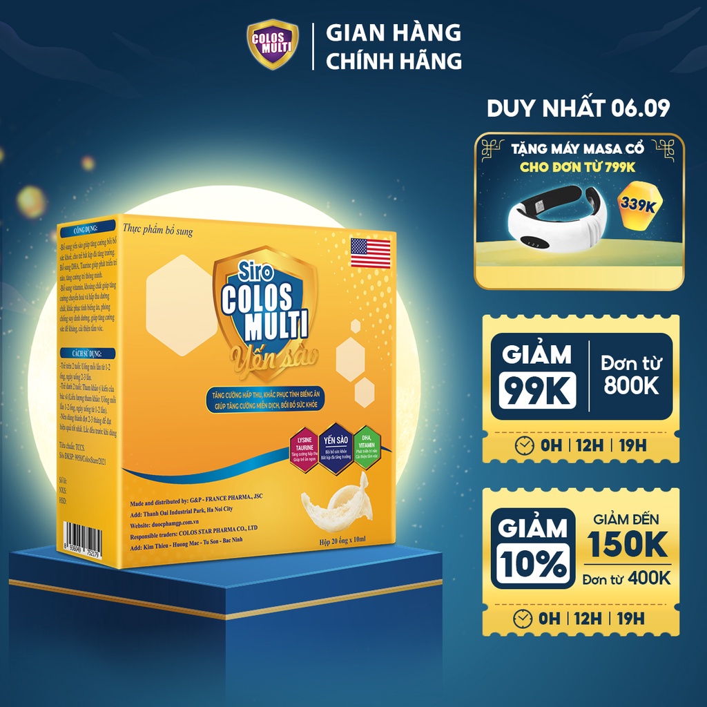 Siro Colosmulti Yến Sào hộp 20 ống x 10ml tăng cường sức đề kháng, bổ sung dưỡng chất