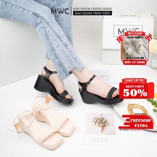 Giày Sandal Nữ Thời Trang MWC Đế Xuồng Quai Ngang Trẻ Trung Xinh Xắn Màu Đen Kem NUSD- 2792