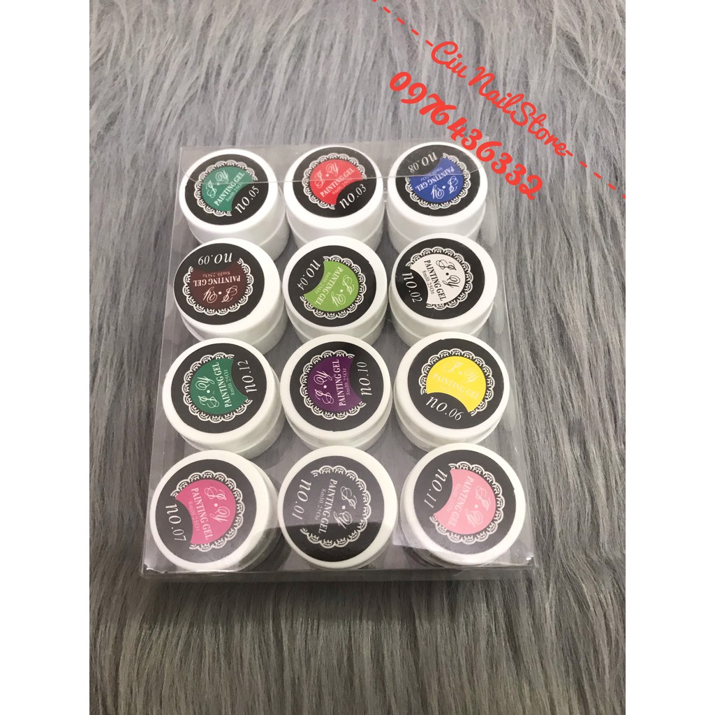 Sét gel vẽ nổi 12 màu nail