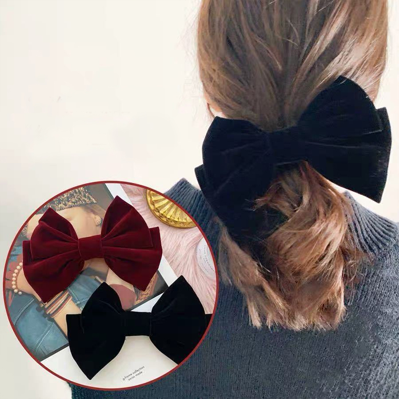 Kẹp Tóc Nơ Vải Nhung Thời Trang Thu Đông Cho Nữ