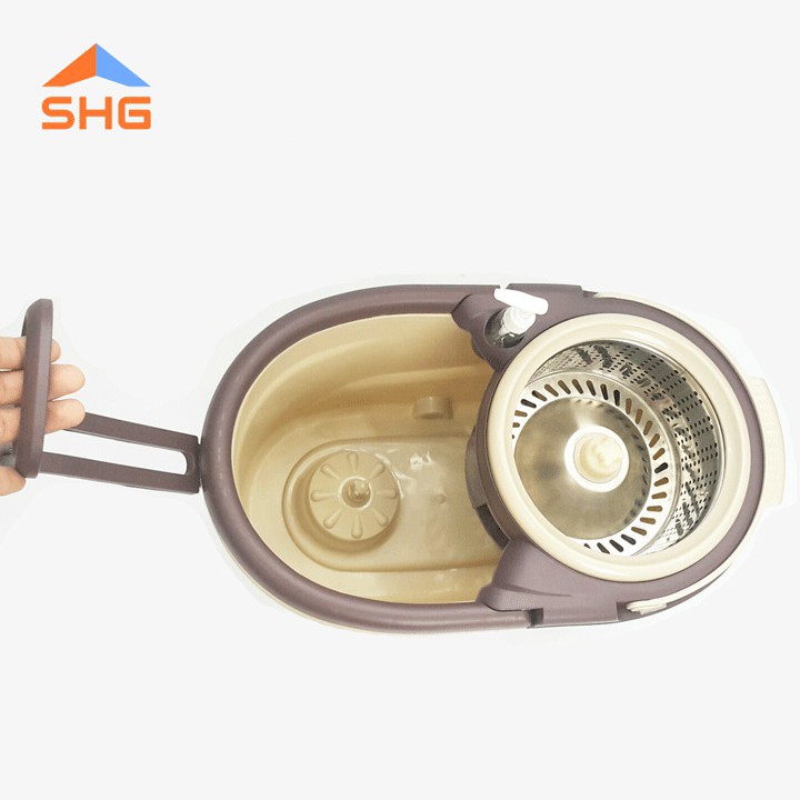 BỘ LAU NHÀ 360 ĐỘ BÁNH XE KÉO, 2 BÔNG LAU, LỒNG INOX THÁO RỜI, QUAI XÁCH LÀM TỪ NHỰA DẺO