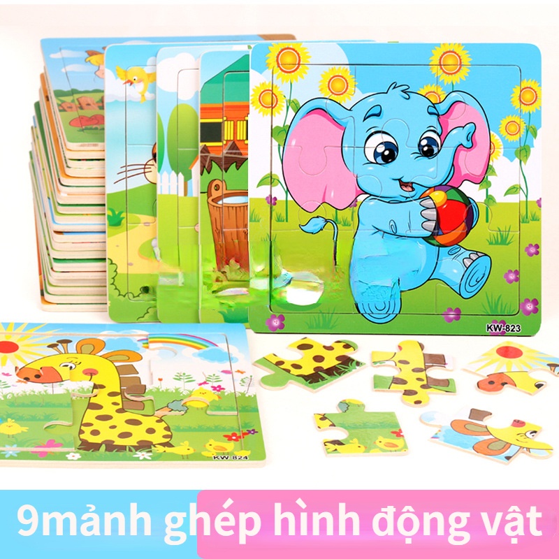 Bộ Đồ Chơi Xếp Hình 9 Mảnh Bằng Gỗ Hình Động Vật Hoạt Hình Dành Cho Trẻ Em