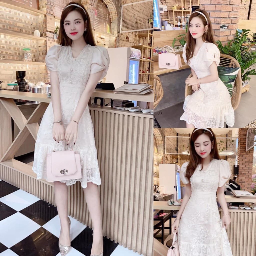 Đầm thiết kế chất ren hàn phối tafta nhật 2 lớp lên dáng dịu dàng V1863_Zin Boutique [Kèm ảnh thật]