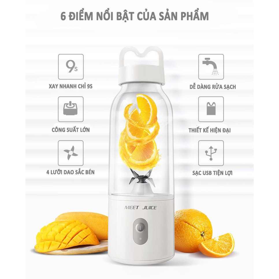 Máy Xay Sinh Tố Cầm Tay Đa Năng Meet Juice - Xay Cực Nhanh 9s - Thiết Kế Sang Trọng An Toàn