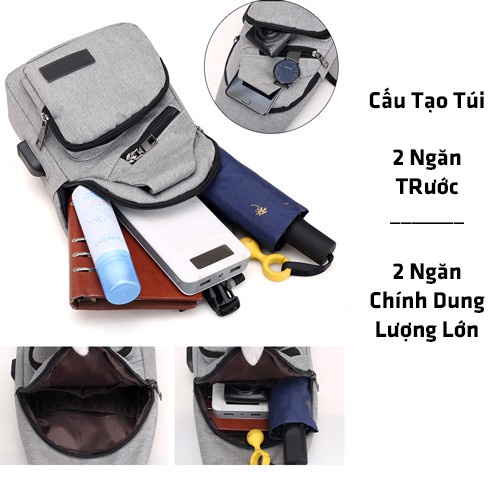 Túi đeo chéo nam vải canvas chống nước 3 ngăn phong cách Hàn Quốc Tặng kèm sạc USB