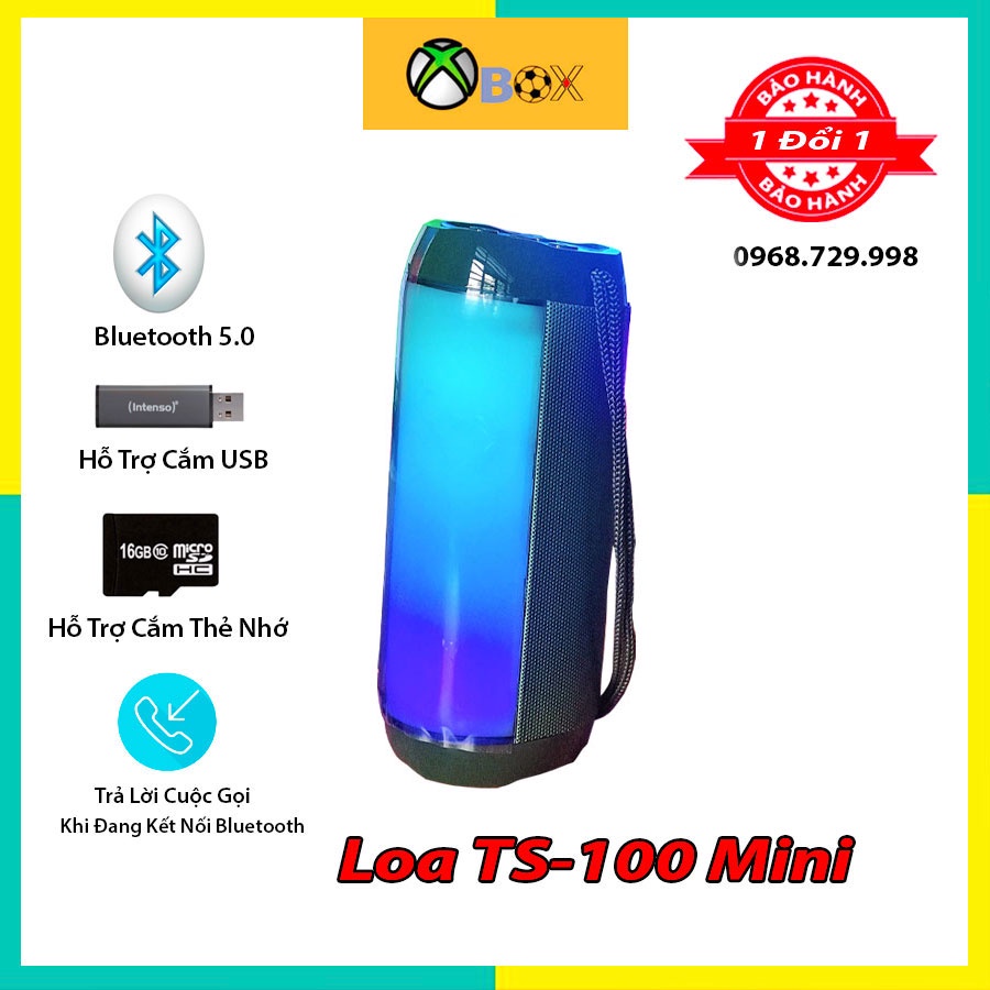 Loa bluetooth mini Loa không dây TS-100 siêu bass đèn Led nháy theo nhạc loa mini hỗ trợ cắm USB, Thẻ Nhớ