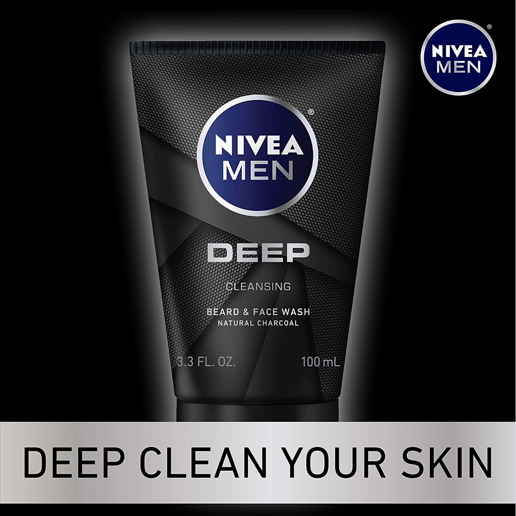 Gel rửa mặt & râu sạch sâu cho nam giới NIVEA Men DEEP Cleansing Beard & Face Wash With Natural Charcoal to Deeply Clean