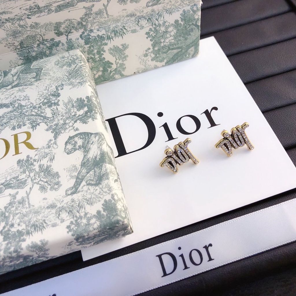 Khuyên Tai Tròn Bằng Thép Titan In Logo Dior Thời Trang Cho Nữ