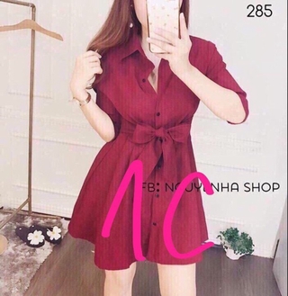 Đầm sơ mi có dây cột eo