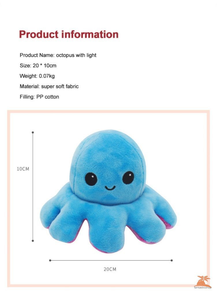 Ready Stock Tik Tok Bạch tuộc nhồi bông cảm xúc - Reversible Octopus plush toy-bạch tuộc cảm xúc Phát sáng JIMMY01