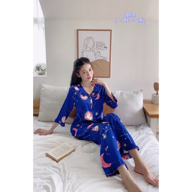 Bộ lụa tơ LATIN cao cấp tay dài quần dài size to | BigBuy360 - bigbuy360.vn