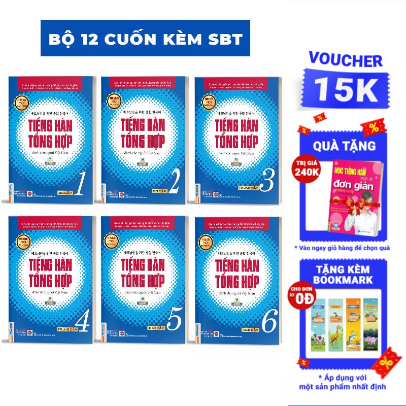 Sách - Combo Tiếng Hàn Tổng Hợp Dành Cho Người Việt Nam Trình Độ Sơ Cấp Tập 1-6 - Giáo Trình kèm Sách Bài Tập