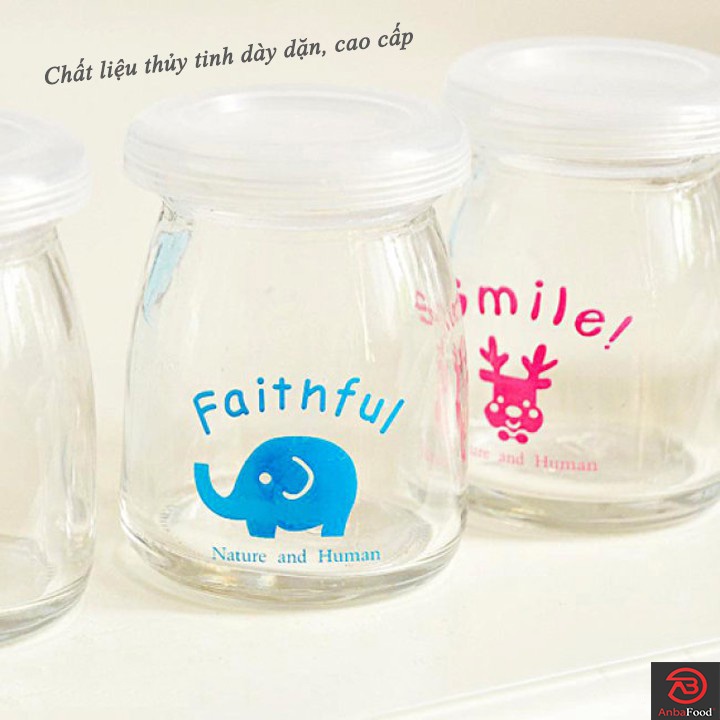 (Hàng Loại 1) Hũ Đựng Sữa Chua Thủy Tinh 100ml, 200ml in hình có nắp - Hũ yaourt, yogurt, caramen