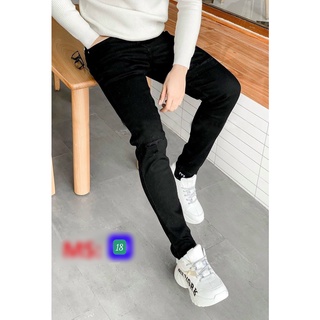 Quần Jeans Nam Chất Bò Rin Cao Cấp Đen Rách Gối Co Giãn Ống Côn Dáng Ôm Basic T13