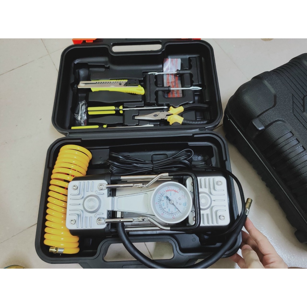 Bơm ô tô 2 xi lanh 12v cao cấp, Bơm lốp oto mini 12v công suất lớn 280w BẢO HÀNH 12 tháng