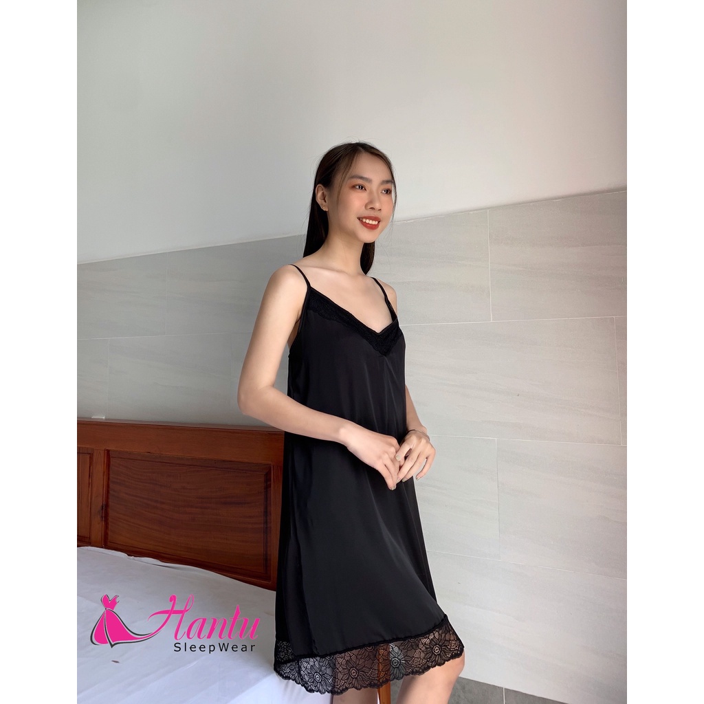 Hantu Sleepwear- Set áo choàng ngủ lụa kèm váy 2 dây mặc nhà,chụp hình cô dâu xinh xắn
