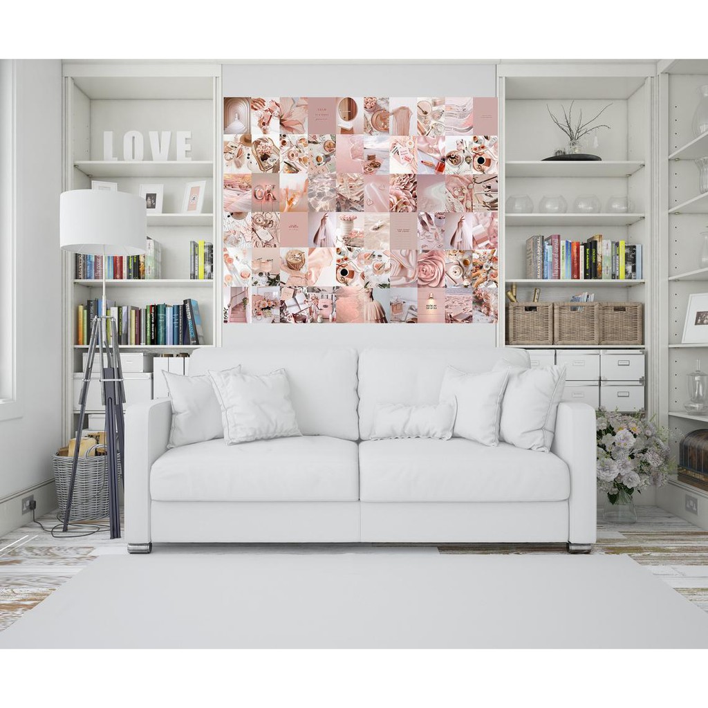 [FREESHIP EXTRA] 12 tấm Wall Collage decal keo sẵng, bền màu  - theme Dusty Pink Rose