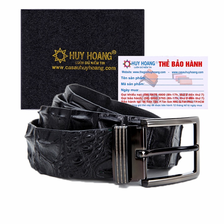 Dây nịt nam da cá sấu Huy Hoàng nguyên con 4P màu đen HP4234