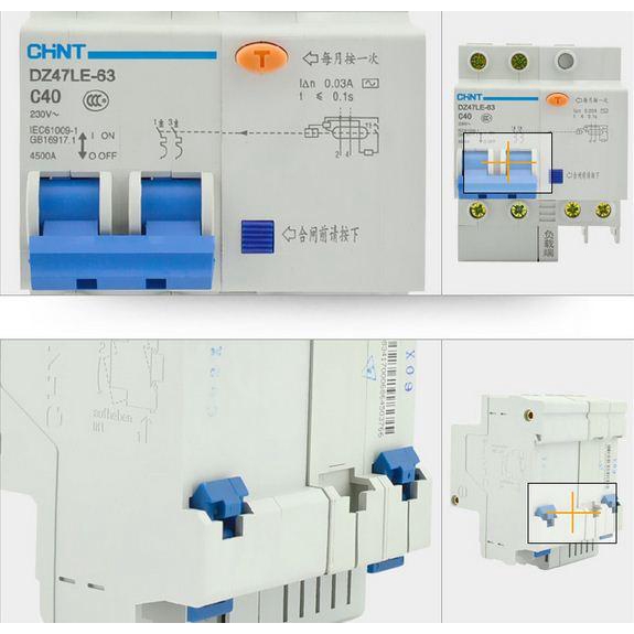 Cầu dao chống giật, chống dòng rò CHINT 2P 40A/220V (NXBLE-63-C40)