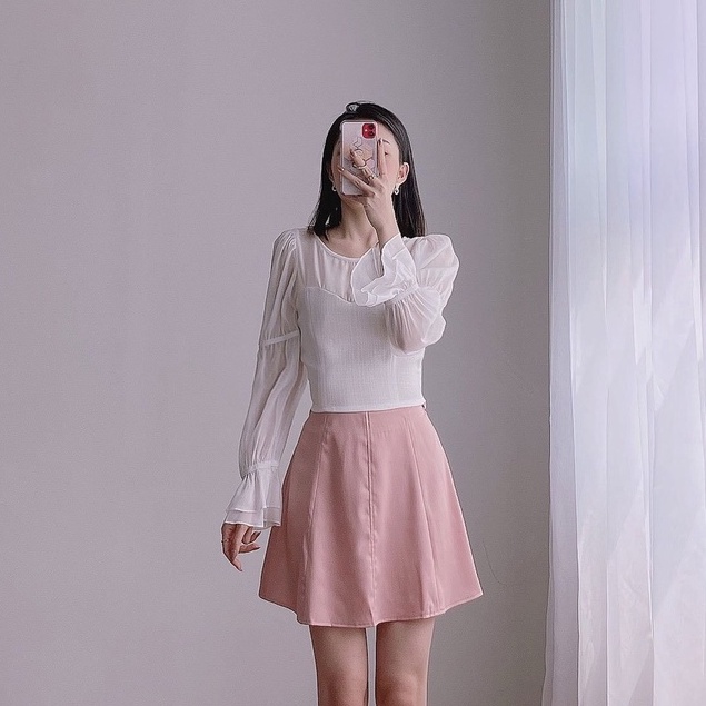 CLEARANCE SALE 79K / Áo vải bố cotton phối voan tay có size