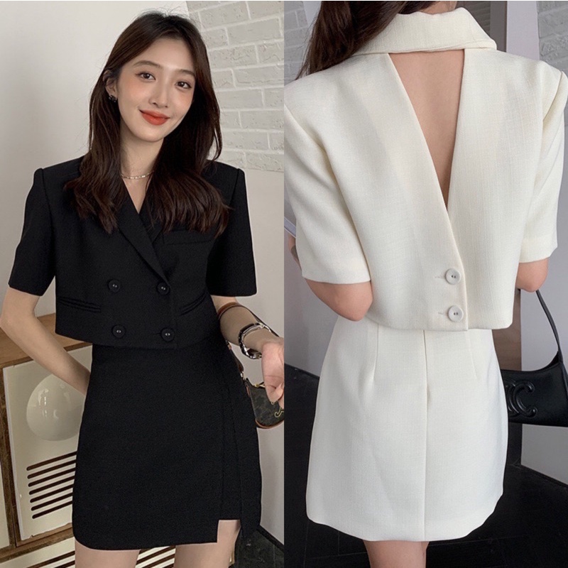 Set vest váy ôm - vest croptop - công sở - xẻ đùi -váy ngắn