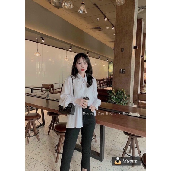 Áo sơ mi tay rúm chuẩn hot girl, Áo sơ mi trắng nữ tay rúm NGOCMAI