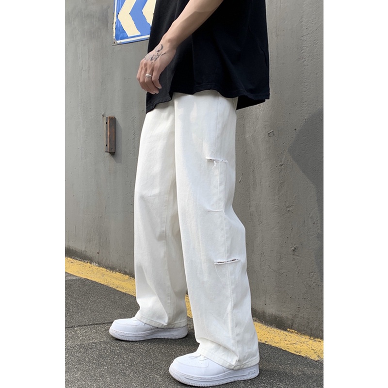 Quần kaki baggy nam nữ đen trắng đẹp rách khúc siêu ngầu Unisex phong cách Hàn Quốc QKK005