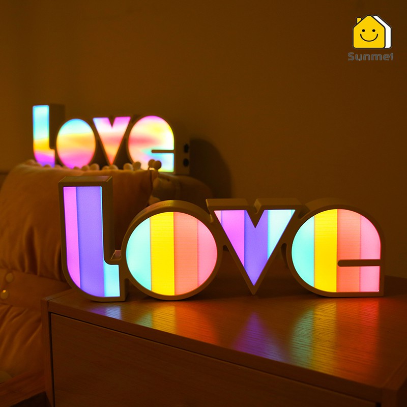 Đèn LED Hộp Hình Chữ Love Màu Pastel Dùng Pin Hoặc USB Decor Phòng Ngủ Tiệc Cưới Nhà Hàng Homestay