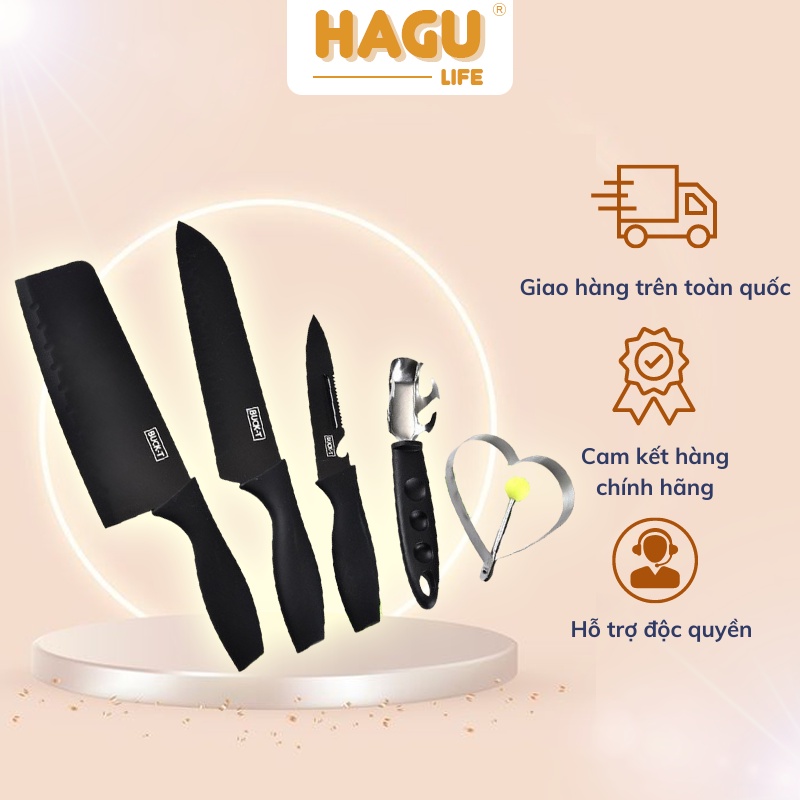 Bộ Dao 5 Món Làm Bếp Đa Năng Thép Hợp Kim Không Gỉ Cao Cấp - Màu Đen B09