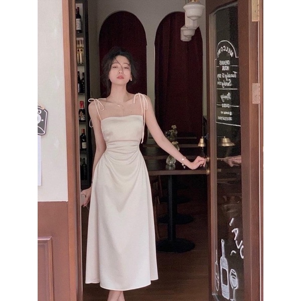 ĐẦM MIDI TRẮNG KHOÉT RÚT EO 2 DÂY MS241 DIBBY