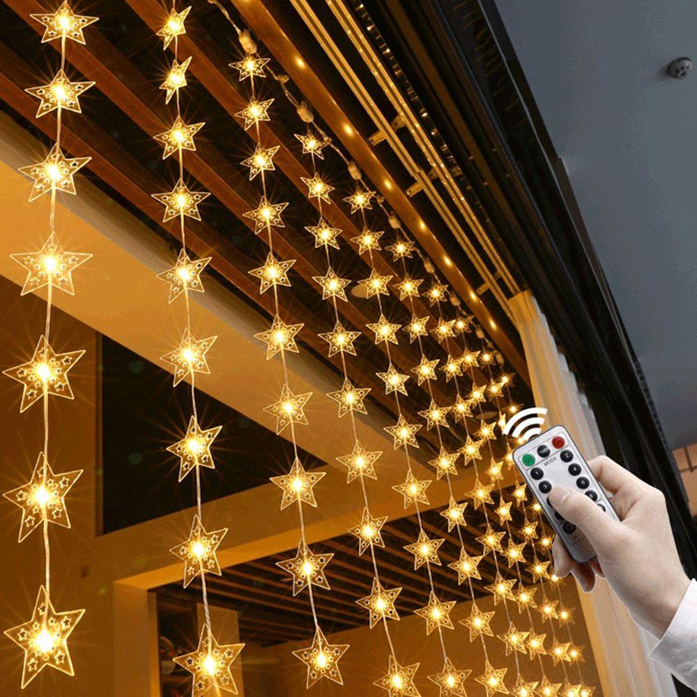 Dây Đèn LED 100 / 200 Bóng Hình Ngôi Sao Trang Trí Rèm Cửa