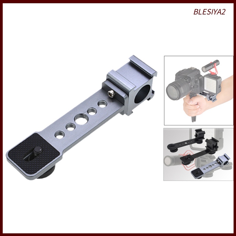 Triple Cold Shoe Mount Plate Microphone Stand Extension Bracket 110x30mm